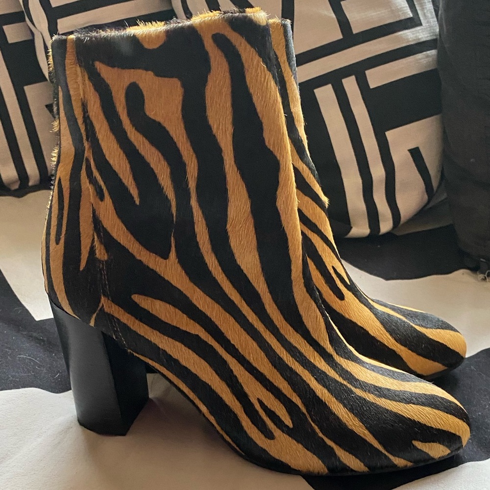 ASOS Pony Fur Tiger Print Ankle Boots Size 10